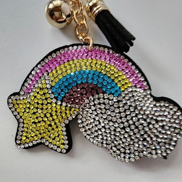 NEW Bling Bedazzled Star Cloud Rainbow Tassel Keychain - Picture 5 of 9